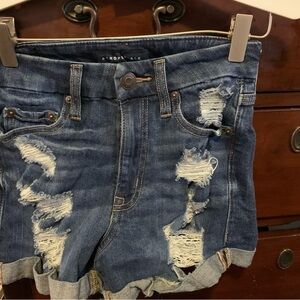 Aeropostale Women's Distressed Jean Shorts - Blue